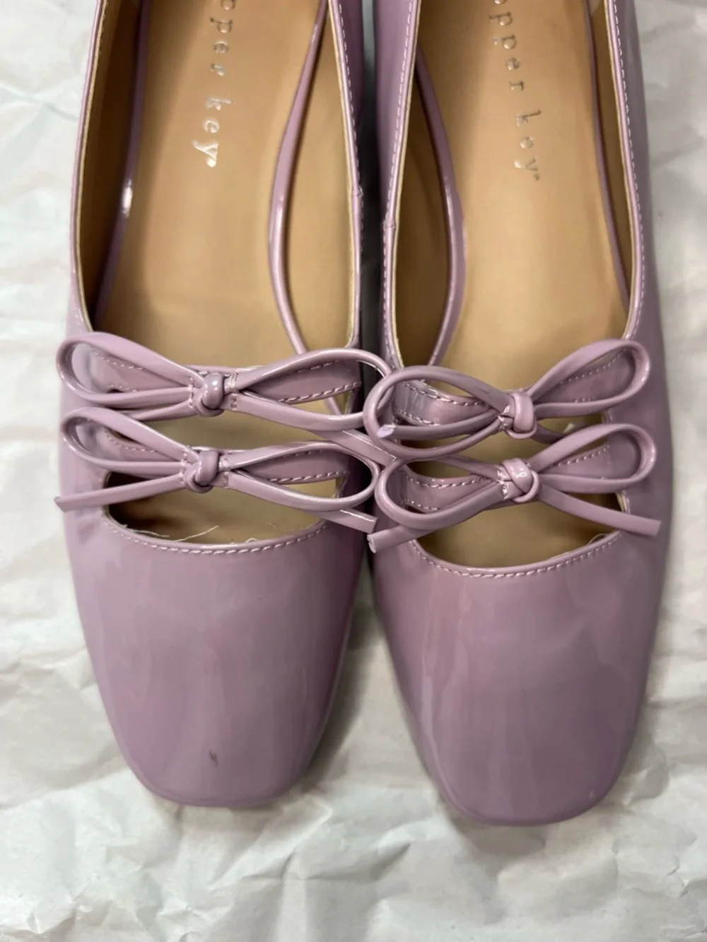 Copper Key Frolic Patent Double Bow Marry Jane Lavender Flats in Size 6.5M